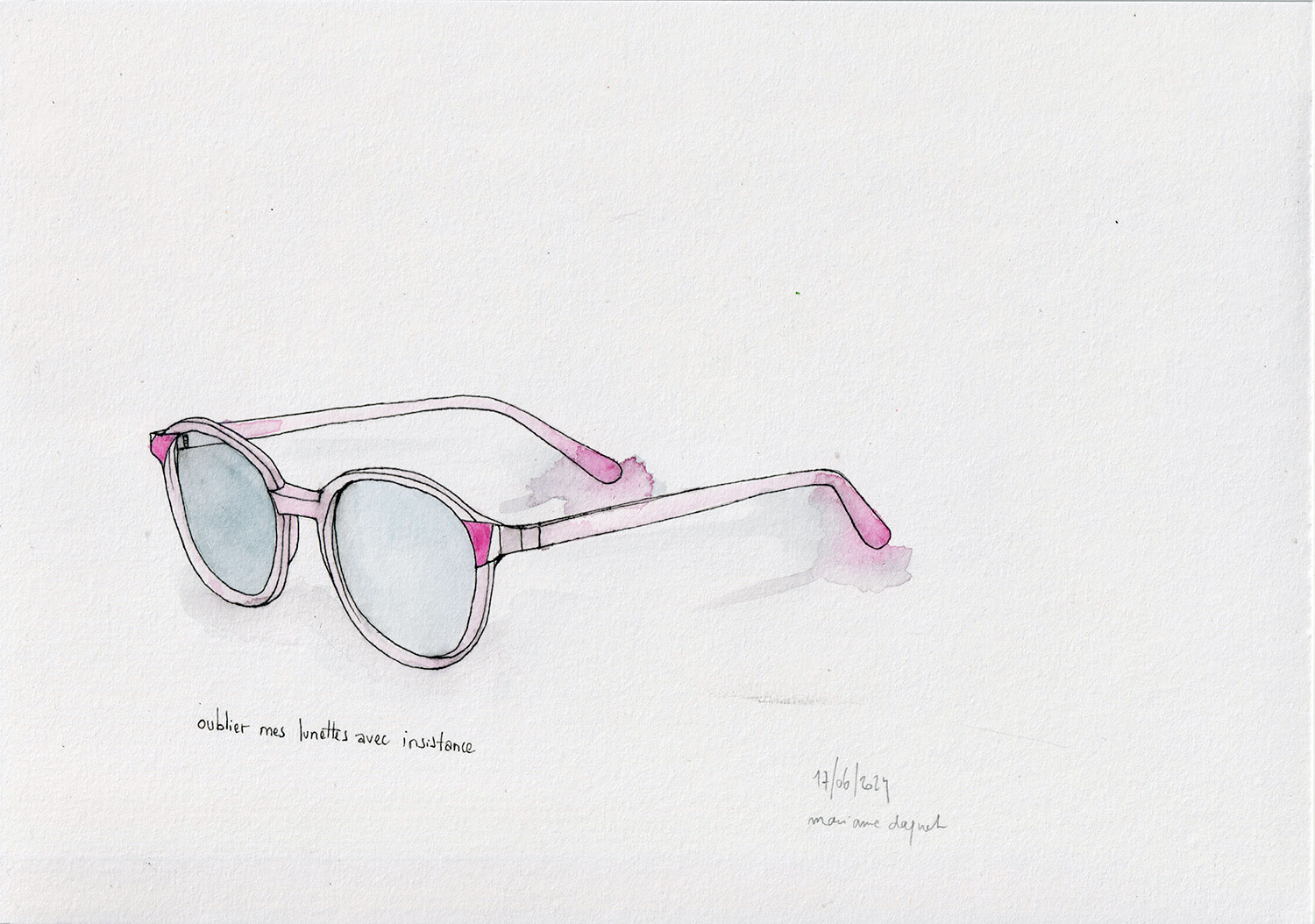 lunettes roses dessin aquarelle