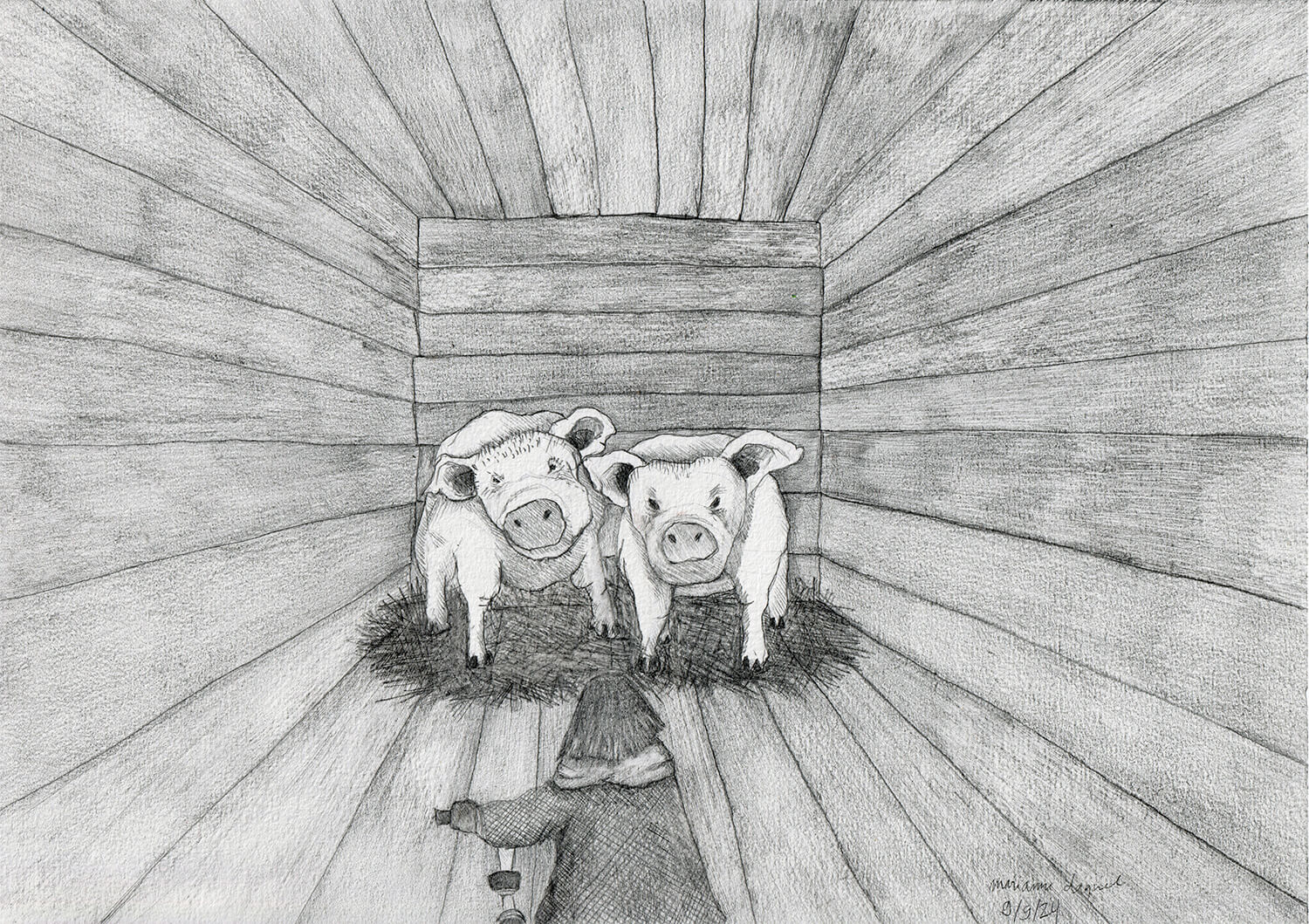 cauchemar cochon dessin crayon noir et blanc